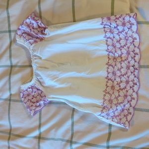 Girls Size 7 Floral Blouse - decorative pink floral sleeves and front hem